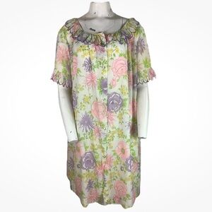 Vintage Komar Sz L Chiffon Shift Floral Romantic Boho Nightgown Dress